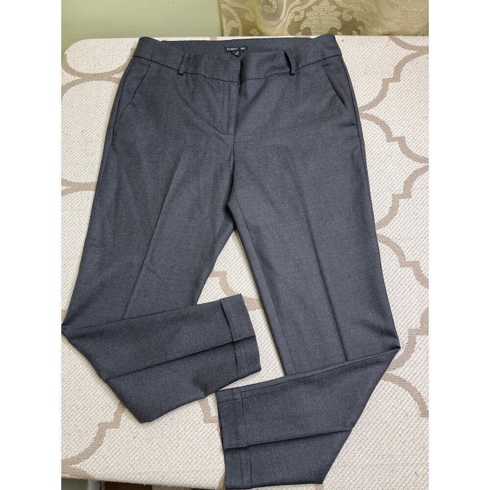 Eileen Fisher wool cuffed tapper trouser career minimalist pants, F5sft, size 8